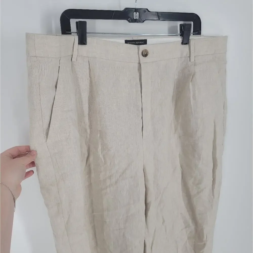 Banana Republic Natural Linen Beige Palma Straight Leg Pant 20